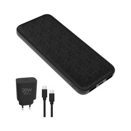 Acumulator extern 10000 mAh + adaptor 20W Power Delivery + cablu USB-C/USB-C 1m negru