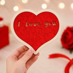 Puzzle Cadou Romantic din Lemn forma Inimioara I Love You