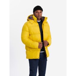 Ombre Men's puffer jacket with check lining - yellow