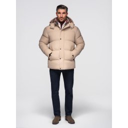 Ombre Men's puffer jacket with check lining - beige