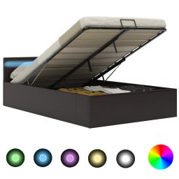 Cadru pat hidraulic lada si LED gri 140x200 cm piele ecologica GartenMobel Dekor