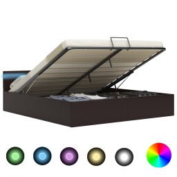 Cadru pat hidraulic, depozitare, LED, gri, 160x200 cm piele eco GartenMobel Dekor