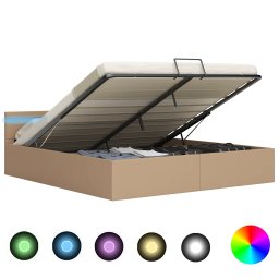 Cadru pat hidraulic LED cappuccino 160 x 200 cm piele ecologica GartenMobel Dekor