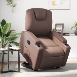 Fotoliu rabatabil electric cu ridicare, maro, piele ecologica GartenMobel Dekor