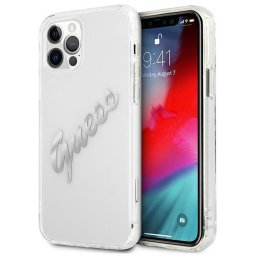 Husa Guess GUHCP12MKTRSVSI iPhone 12/12 Pro 6.1" Transparent hardcase Vintage Script Silver