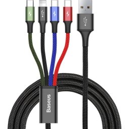 Cablu Baseus 4-in-1, USB la Lightning, 2x USB-C, Micro-USB 3.5A, 1.2m, Negru