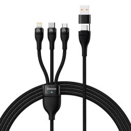 Cablu, Baseus Flash Series 2, cablu USB 3 in 1, USB-C / Micro USB / Lightning, 100 W, 1.2 m, negru