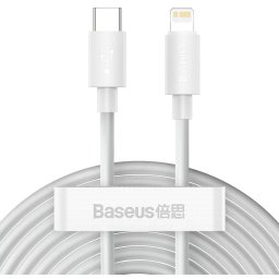 Cablu Baseus Simple Wisdom, Fast Charging Data Cable pt. smartphone, USB Type-C la Lighting iPhone PD 20W (2buc/set), 1.5m, alb
