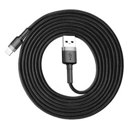 Cablu Lightning pentru iPhone, QC3.0 , 2.4A , 2M, BASEUS Cafule Durable Nylon, negru+gri