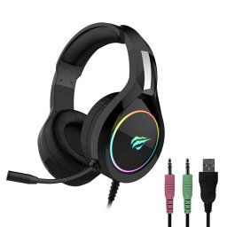 Casti gaming 3D Surround, Havit GAMENOTE H2232D E-SPORTS, iluminare RGB, microfon ajustabil 360° cu noise cancelling, 2 x 3.5 Jack si USB, 2.2 m (H2232d)
