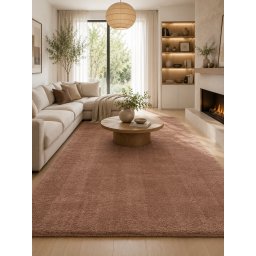 Covor Premium Belgian Soft Rimini 71481-088, Maro, bej, Marime 80 x 150 cm, Lungime Fir 22 mm, Poliester Reciclat, Antialergic, Living, Dormitor, Sufragerie, Birou