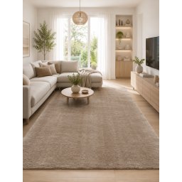 Covor Premium Belgian Soft Rimini 71481-080, Bej, Marime 80 x 150 cm, Lungime Fir 22 mm, Poliester Reciclat, Antialergic, Living, Dormitor, Sufragerie, Birou