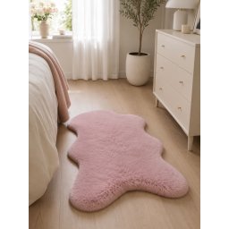 Covor Premium Belgian LOP 020 Shapes, Imitatie Blana Iepure, Roz, Marime 50 x 80 cm, Lungime Fir 23 mm, Poliester, Antialergic, Living, Dormitor, Sufragerie, Birou