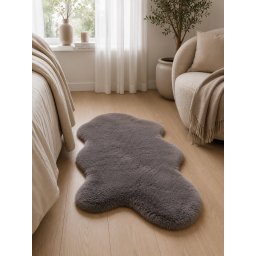 Covor Premium Belgian LOP 070 Shapes, Imitatie Blana Iepure, Gri, Marime 50 x 80 cm, Lungime Fir 23 mm, Poliester, Antialergic, Living, Dormitor, Sufragerie, Birou