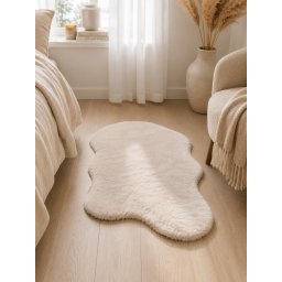 Covor Premium Belgian LOP 050 Shapes, Imitatie Blana Iepure, Crem, Marime 50 x 80 cm, Lungime Fir 23 mm, Poliester, Antialergic, Living, Dormitor, Sufragerie, Birou