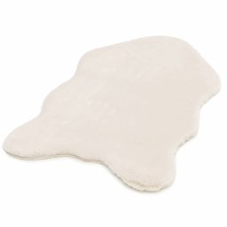 Covor Premium Belgian Model LOP 050 Shapes, Imitatie Blana Iepure, Crem, Marime 50 x 80 cm, Lungime Fir 23 mm, Poliester, Antialergic, Living, Dormitor, Sufragerie, Birou