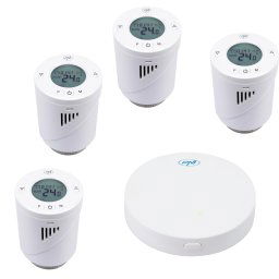Kit Wifi 4 bucati cap termostatic inteligent PNI CT25T pentru calorifer si Hub PNI CT25WIFI cu control prin Internet, aplicatie