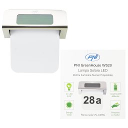 Lampa solara LED PNI GreenHouse WS20 pentru iluminare numar proprietate, acumulator 600mA, montaj pe perete, IPX3