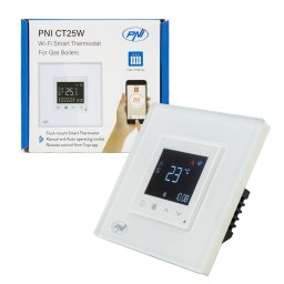 Termostat inteligent PNI CT25W WiFi pentru centrala termica pe gaz, montaj incastrat, 16A, control din aplicatia Tuya Smart, pro