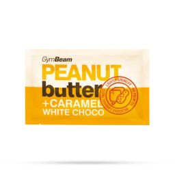 GymBeam Mostră de unt de arahide cu ciocolată albă și caramel 30 g