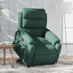 Fotoliu electric rabatabil cu ridicare, verde închis, catifea GartenMobel Dekor