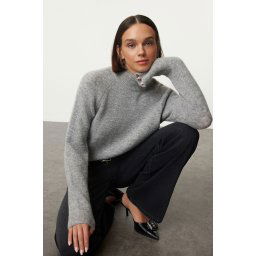 Trendyol Gray Wool High Collar Knitwear Sweater