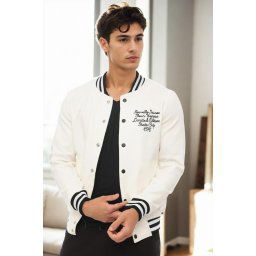 36934 Dewberry Mens College Jacket with Embroidery Detail-WHITE
