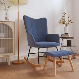 Scaun balansoar cu taburet, albastru, textil GartenMobel Dekor