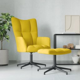 Scaun de relaxare cu taburet, galben mustar, catifea GartenMobel Dekor