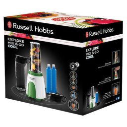 Blender Russell Hobbs Explore Mix & Go Cool, 300 W, 0.6 L, 2 recipiente Tritan, 2 recipiente gheata, Alb/Verde
