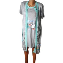 Compleu maternitate, Camasa alaptat + Halat gravide, Grey-Green, Maneca Scurta