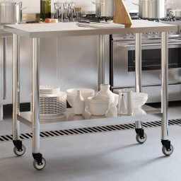 Masa de lucru bucatarie cu roti, 110x55x85 cm, otel inoxidabil GartenMobel Dekor