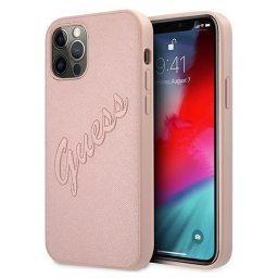 Husa Guess Husa Saffiano Vintage Script iPhone 12 Pro Max Roz