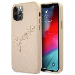 Husa Guess Husa Saffiano Vintage Script iPhone 12 Pro Max Auriu