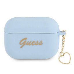 Husa Guess AirPods Pro, Silicone Charm Heart, culoare albastru