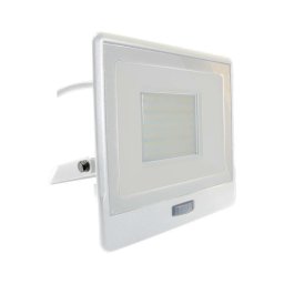 Proiector LED 50W cu Senzor PIR Cip SAMSUNG, Corp Alb 4000K, IP65, Garantie 5 ani