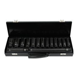 SET DE 12 TUBULARE 1/2 DE IMPACT LUNGI 10-12-13-15-16-17-18-19-21-22-24-27MM + articulatie + prelungitor 125 si 250 (15 PIESE)