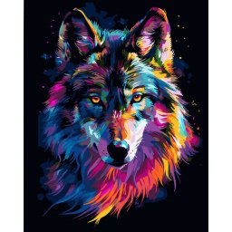 Set pictura pe numere, cu sasiu, Lup - canvas negru, 40x50 cm