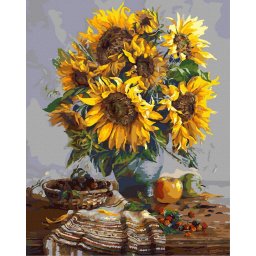 Set pictura pe numere, cu sasiu, Buchet de floarea soarelui, 40x50 cm