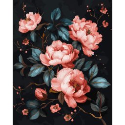 Set pictura pe numere, cu sasiu, Trandafiri 1 - canvas negru, 40x50 cm
