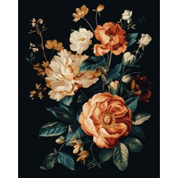 Set pictura pe numere, cu sasiu, Trandafiri 2 - canvas negru, 40x50 cm