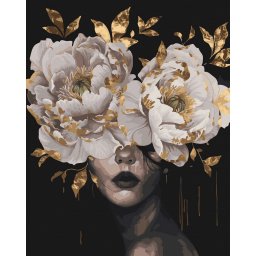 Set pictura pe numere, cu sasiu, Fata cu bujori 3 - canvas negru, 40x50 cm