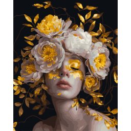 Set pictura pe numere, cu sasiu, Fata cu bujori 5 - canvas negru, 40x50 cm