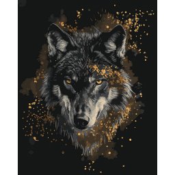 Set pictura pe numere, cu sasiu, Lup aurit - canvas negru, 40x50 cm