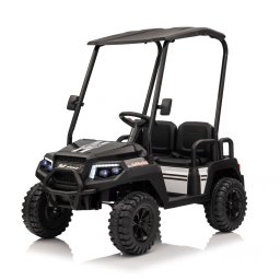 UTV electric pentru copii Kinderauto Golf-Kart, cu 4 locuri, 400W, 24V 7Ah, amortizoare, roti moi EVA, music player, negru
