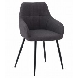 Scaun stil fotoliu bucatarie/living, Artool, Beni, stofa gri grafit, picioare metal negru, 57x59x85 cm