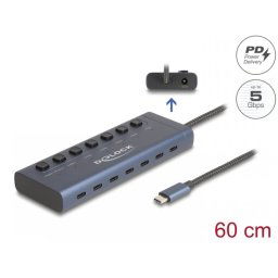 HUB USB 3.2 type C la 7 x USB type C + switch ON/OFF 0.6m, Delock 63410