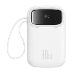 Baterie externa Qpow2 Digital Display, 10000mAh, 30W, 2 x USB Type-C output/input, 1 x USB, include cablu USB Type-C la USB Type-C 30cm, white