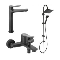 Pachet 3 in 1 Stratos - Baterie cada dus Negru Mat, baterie lavoar inalta si set bara dus patrat Negru Mat,