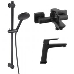 SET3IN1 VITTO BLACK VERDELINE - Baterie perete cada-dus si Baterie stativa lavoar cu Phila Black - set de dus culisant